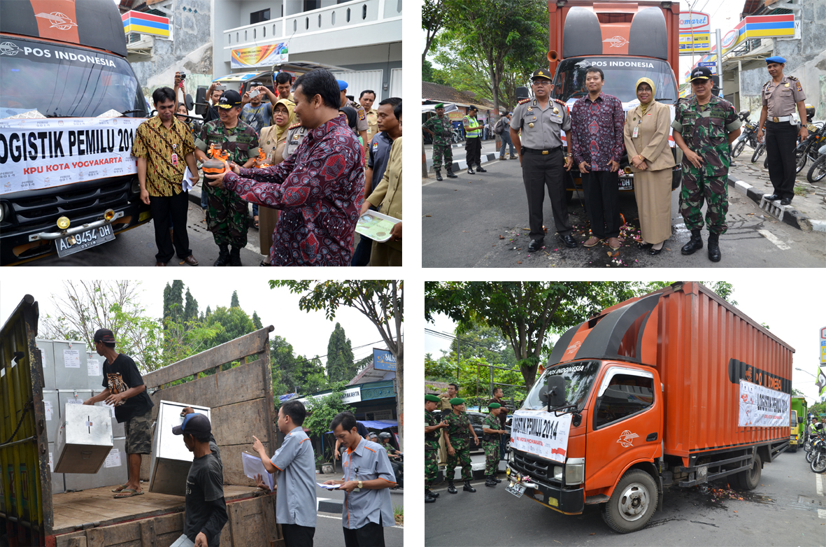 DIKAWAL DUA PETUGAS BERSENJATA LENGKAP LOGISTIK PILPRES KOTA JOGJA MULAI DIDISTRIBUSIKAN